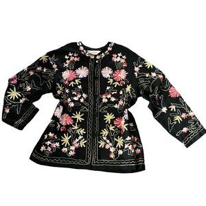 The Vermont Country Store L Black Embroidered Linen Blend Jacket 191G